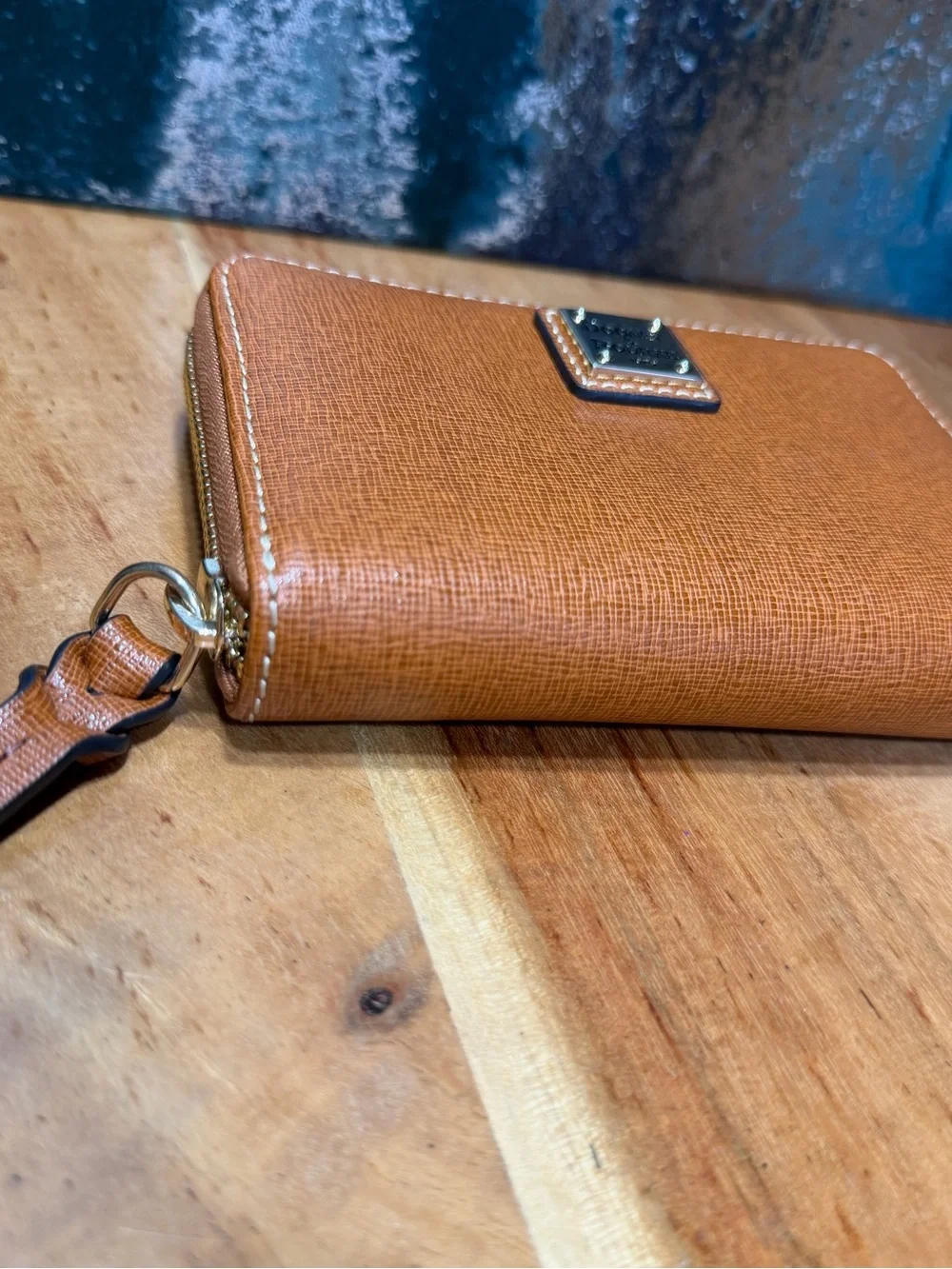 Dooney & Bourke Classic Saffiano Leather Zip Wristlet Wallet Warm Gingerbread